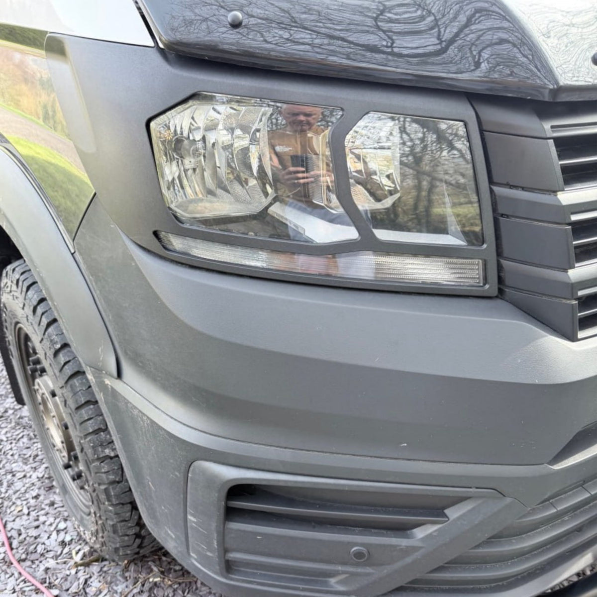 VW Crafter Headlight Guards Hammerite Ultimate Matte Black (2018-2025) | Front Headlight Protectors