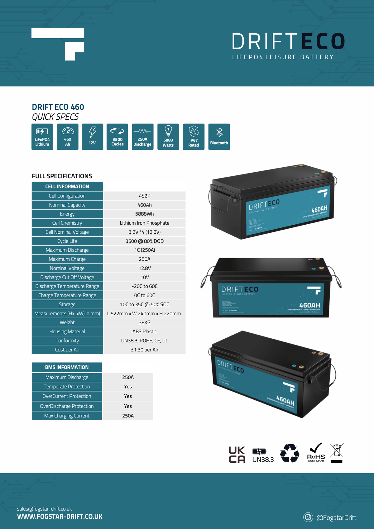 Fogstar Drift ECO 12V 460Ah Bluetooth Lithium LiFePO4 Leisure Battery