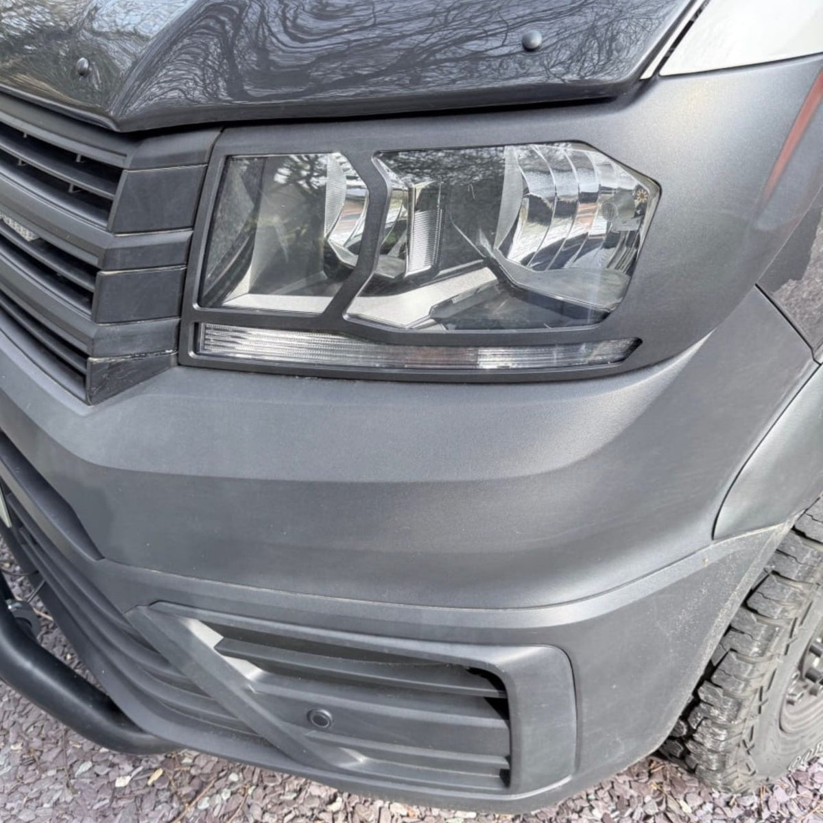 VW Crafter Headlight Guards Hammerite Ultimate Matte Black (2018-2025) | Front Headlight Protectors